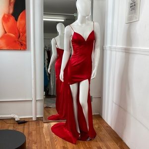 Sherri Hill red satin high low / asymmetrical dress